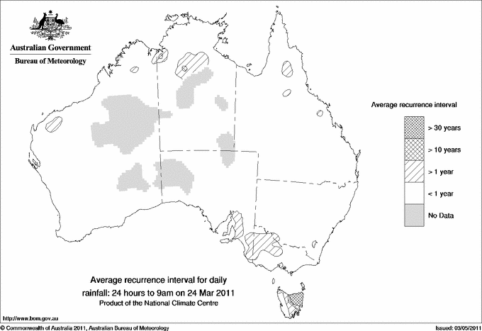 Australian daily rainfall average recurrence interval maps