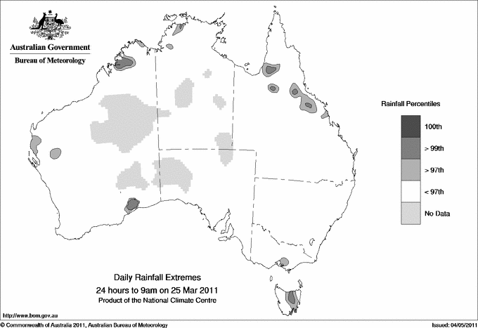 Australian daily rainfall extreme area maps