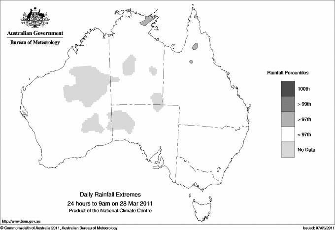 Australian daily rainfall extreme area maps