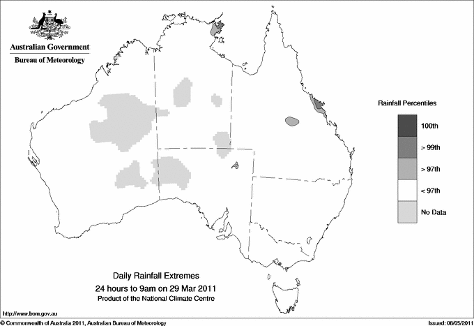 Australian daily rainfall extreme area maps