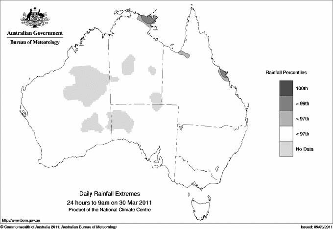 Australian daily rainfall extreme area maps
