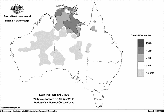 Australian daily rainfall extreme area maps