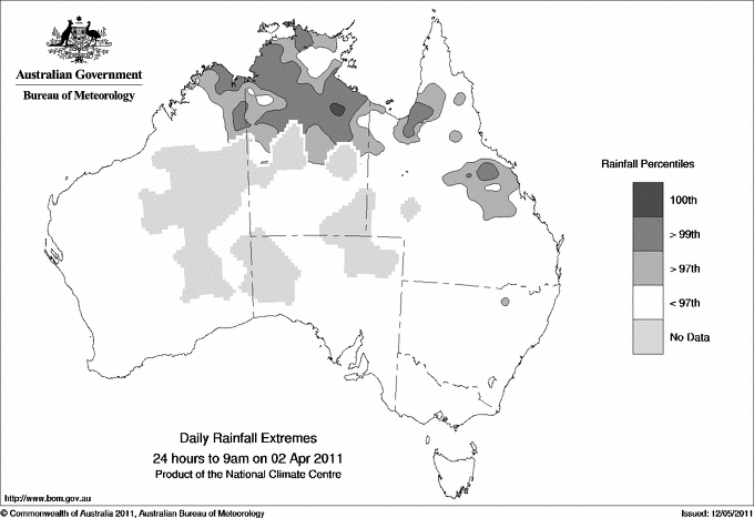 Australian daily rainfall extreme area maps