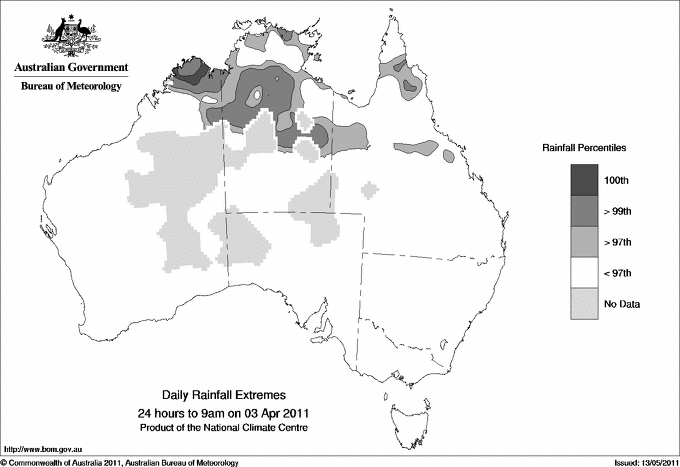 Australian daily rainfall extreme area maps