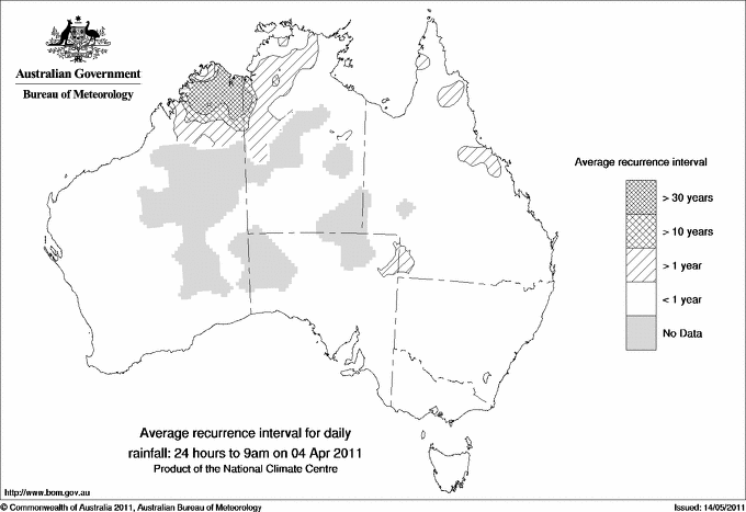 Australian daily rainfall average recurrence interval maps