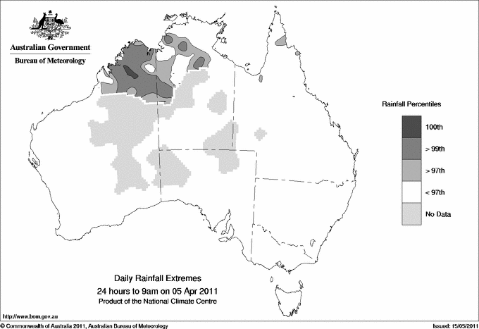 Australian daily rainfall extreme area maps