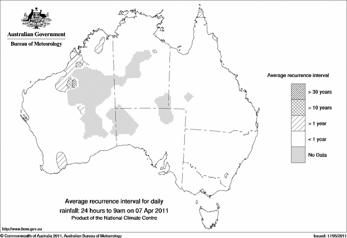 Australian daily rainfall average recurrence interval maps