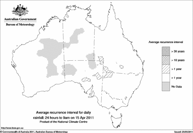 Australian daily rainfall average recurrence interval maps