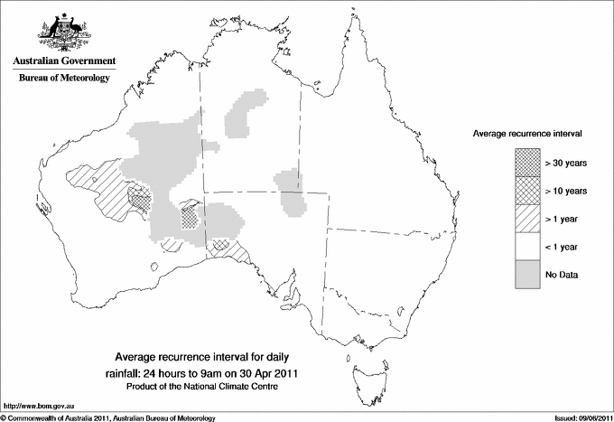 Australian daily rainfall average recurrence interval maps
