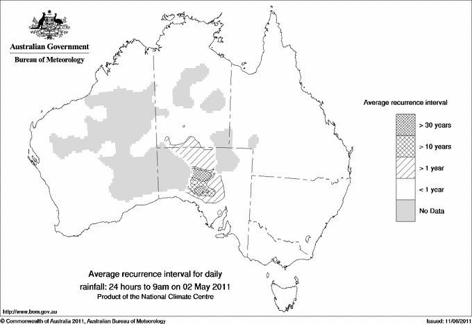Australian daily rainfall average recurrence interval maps