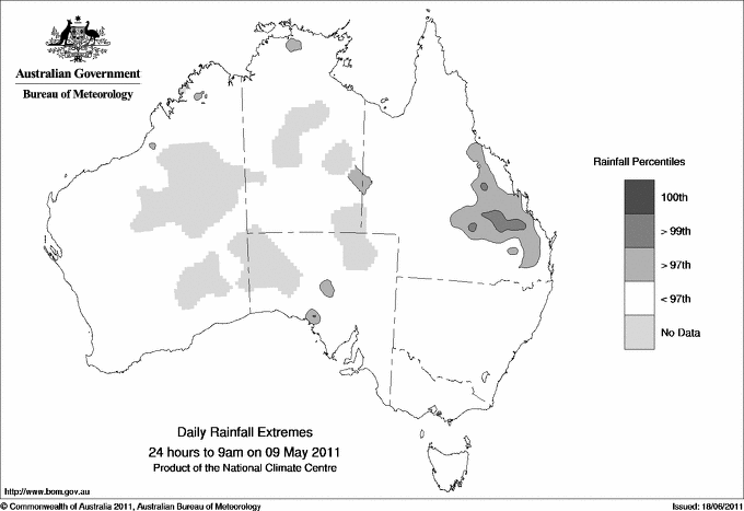 Australian daily rainfall extreme area maps