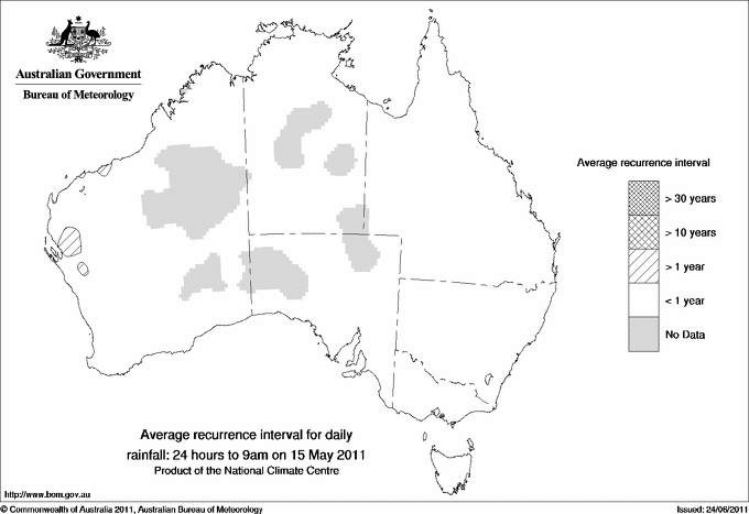 Australian daily rainfall average recurrence interval maps