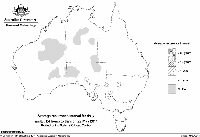 Australian daily rainfall average recurrence interval maps
