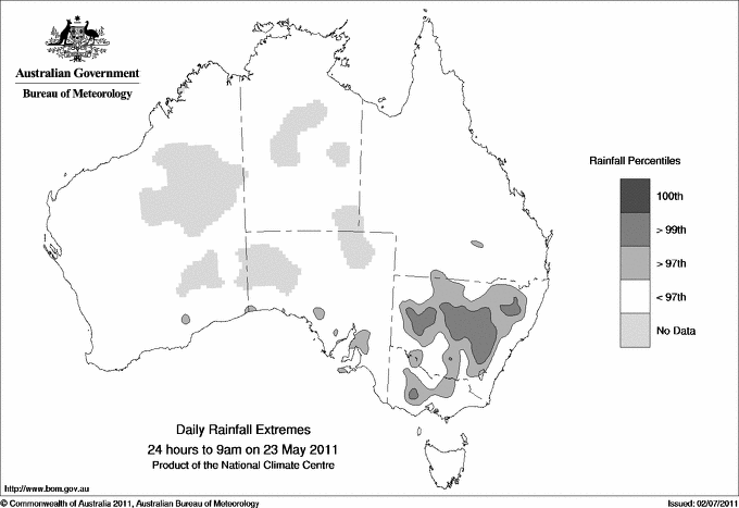 Australian daily rainfall extreme area maps
