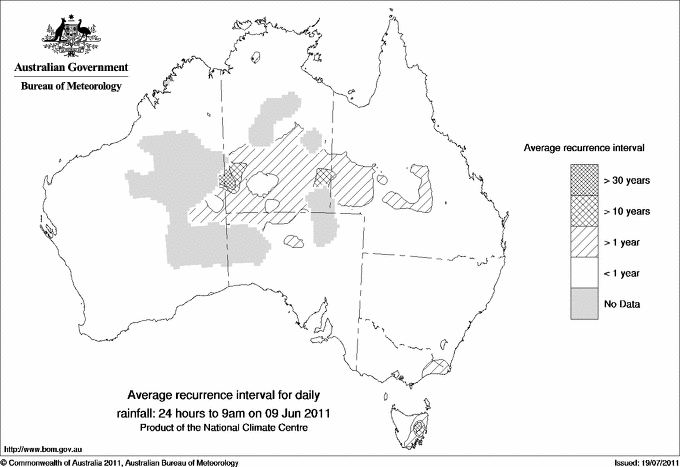Australian daily rainfall average recurrence interval maps