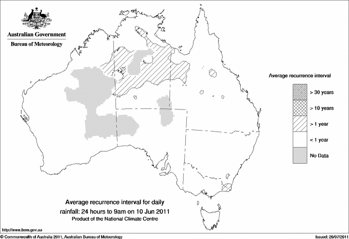 Australian daily rainfall average recurrence interval maps