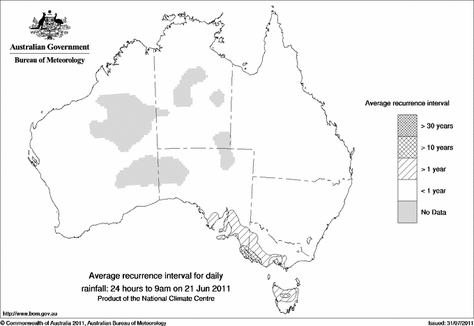 Australian daily rainfall average recurrence interval maps