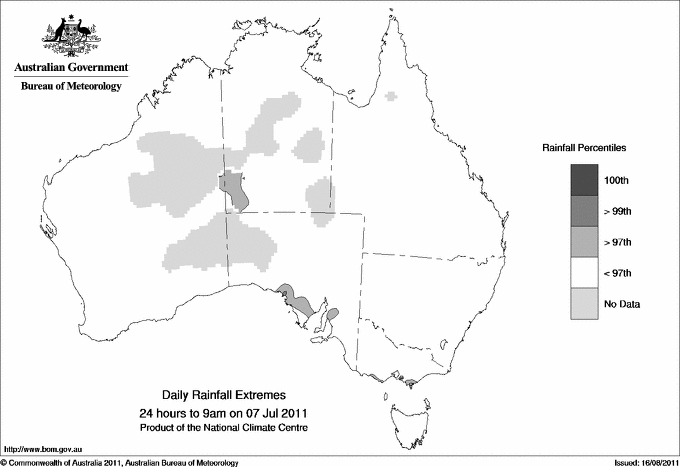 Australian daily rainfall extreme area maps