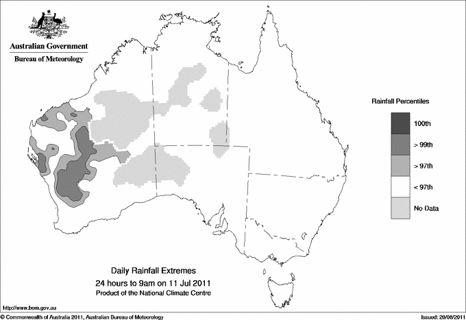 Australian daily rainfall extreme area maps