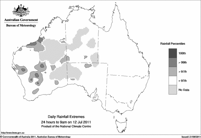 Australian daily rainfall extreme area maps