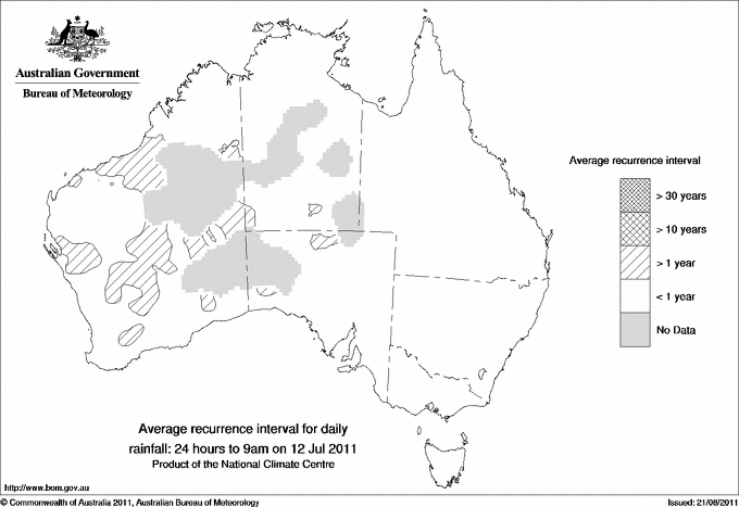 Australian daily rainfall average recurrence interval maps