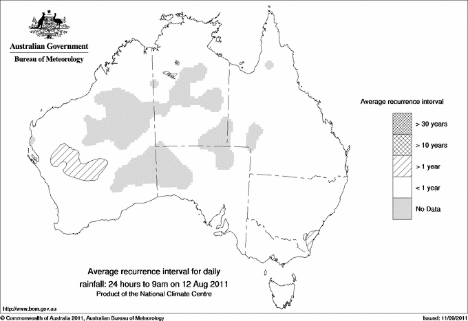Australian daily rainfall average recurrence interval maps