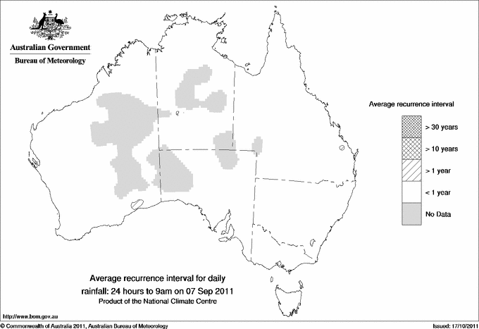 Australian daily rainfall average recurrence interval maps