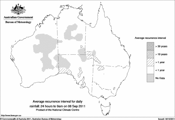 Australian daily rainfall average recurrence interval maps