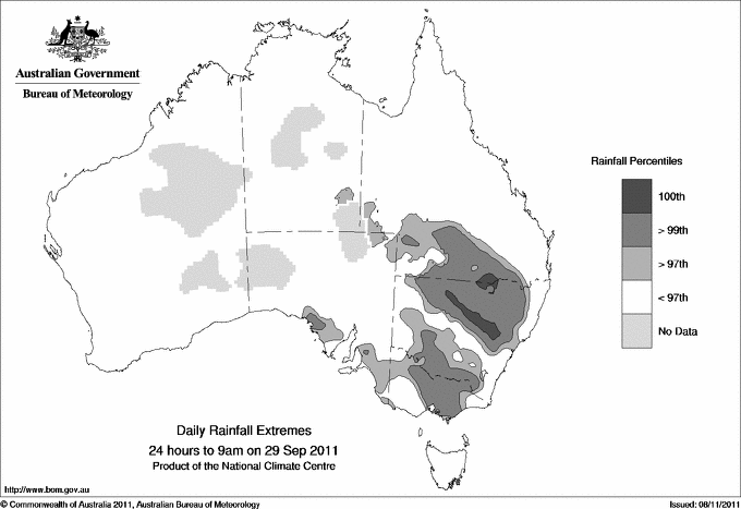 Australian daily rainfall extreme area maps