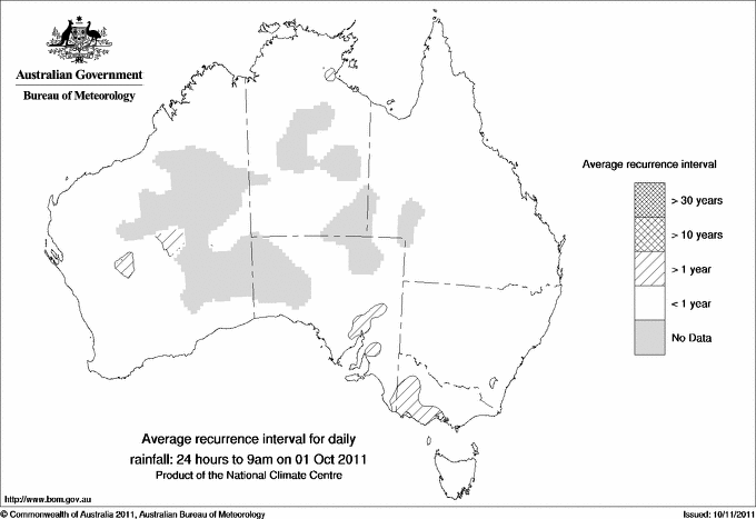 Australian daily rainfall average recurrence interval maps