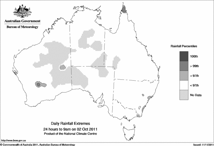 Australian daily rainfall extreme area maps