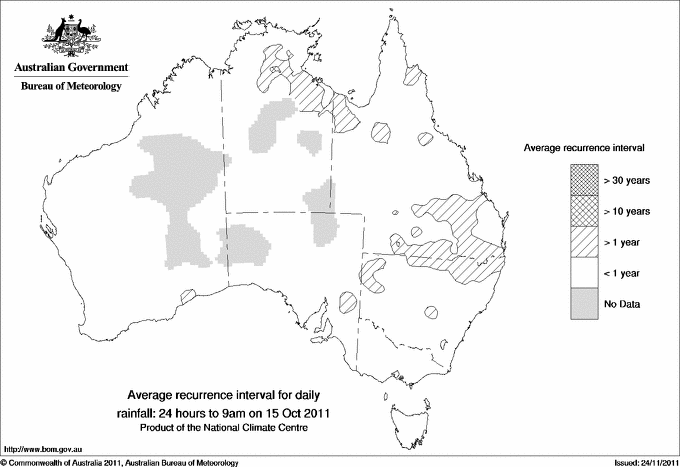Australian daily rainfall average recurrence interval maps