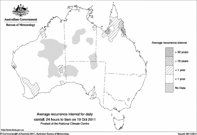 Australian daily rainfall average recurrence interval maps