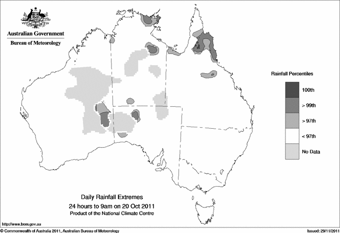 Australian daily rainfall extreme area maps