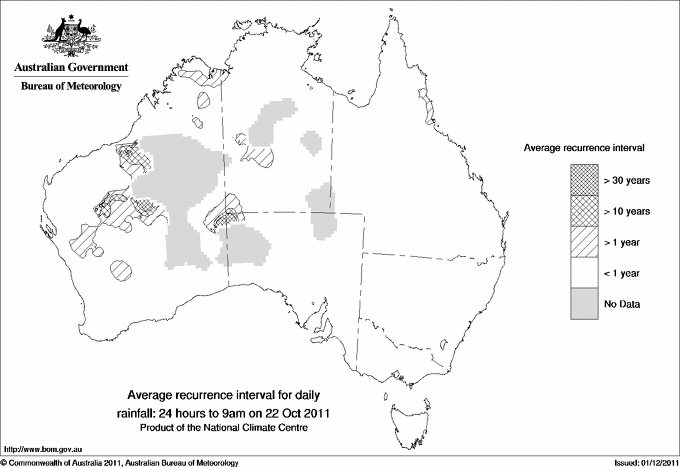 Australian daily rainfall average recurrence interval maps