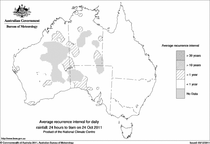 Australian daily rainfall average recurrence interval maps