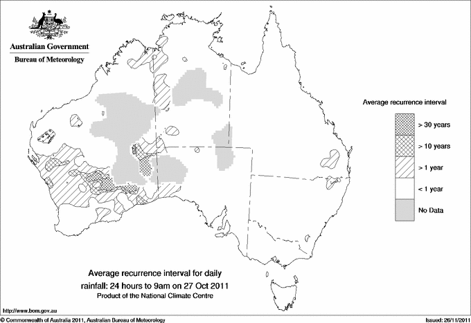 Australian daily rainfall average recurrence interval maps