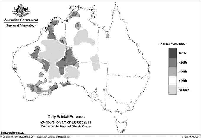 Australian daily rainfall extreme area maps