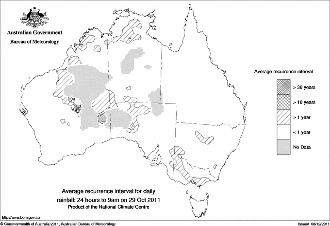 Australian daily rainfall average recurrence interval maps