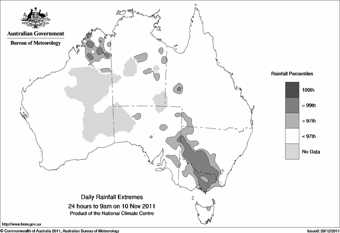 Australian daily rainfall extreme area maps