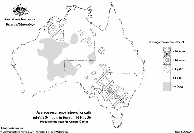 Australian daily rainfall average recurrence interval maps