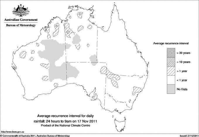 Australian daily rainfall average recurrence interval maps