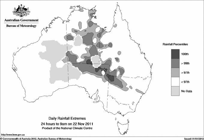 Australian daily rainfall extreme area maps