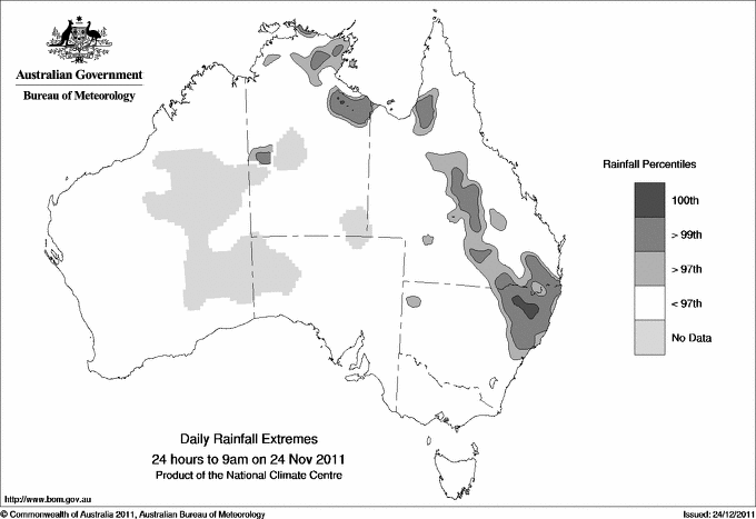 Australian daily rainfall extreme area maps