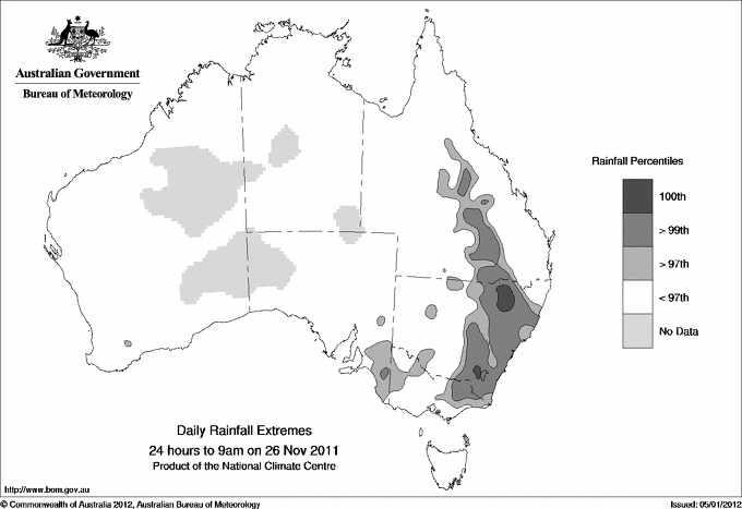 Australian daily rainfall extreme area maps