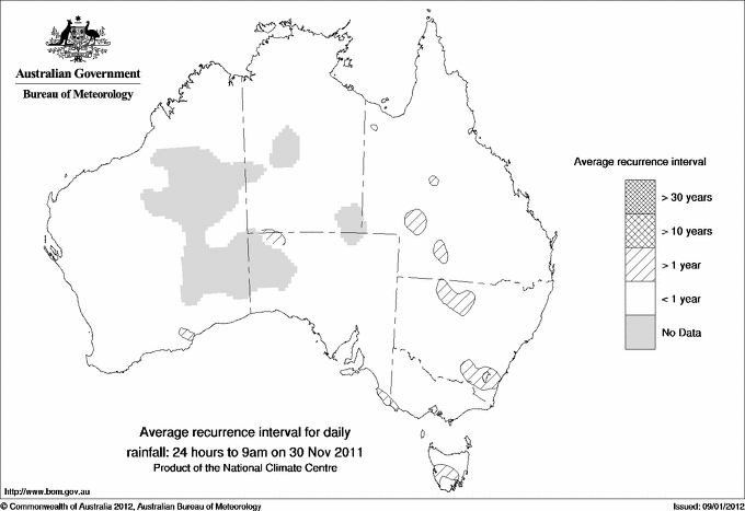 Australian daily rainfall average recurrence interval maps