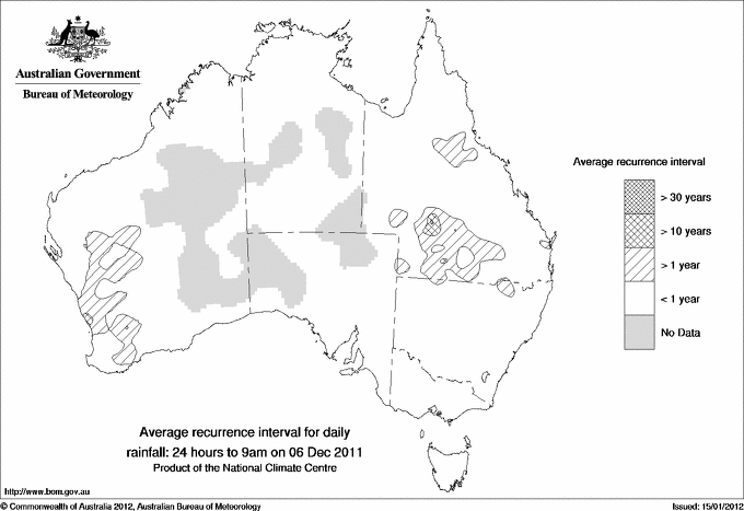 Australian daily rainfall average recurrence interval maps