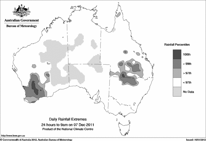 Australian daily rainfall extreme area maps