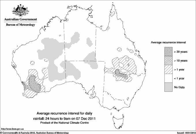 Australian daily rainfall average recurrence interval maps