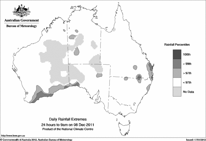 Australian daily rainfall extreme area maps